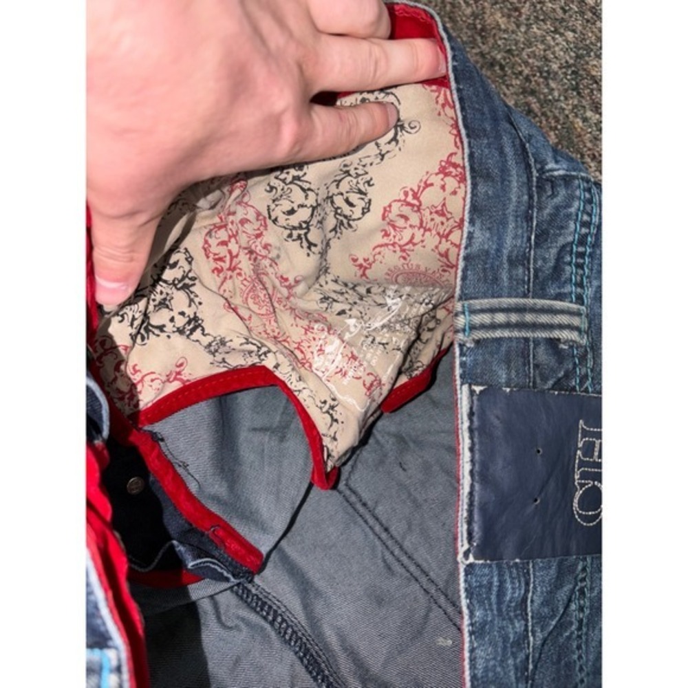 Vintage Crown Holder Mens Baggy Distressed Embroidered Jeans Dark Wash Y2K 44/35 - Picture 6 of 8